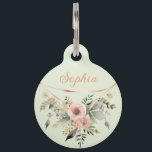 Pink Blush Floral Arrangement on Sage Green Pet ID Tag<br><div class="desc">Dog or cat ID tag has a beautiful blush pink roses floral arrangement with moss green botanicals, including ferns, eucalyptus and leaves. The backdrop is Sage Green. Personalize the front with your dog or cats name. The reverse side has a template for all the lost pet info should they go...</div>