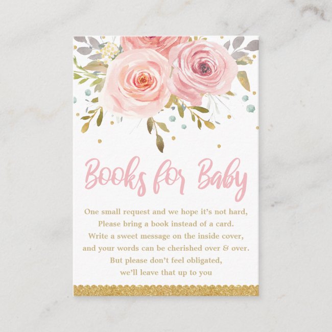 Pink Blush Floral Baby Girl Shower Bring a Book Enclosure Card