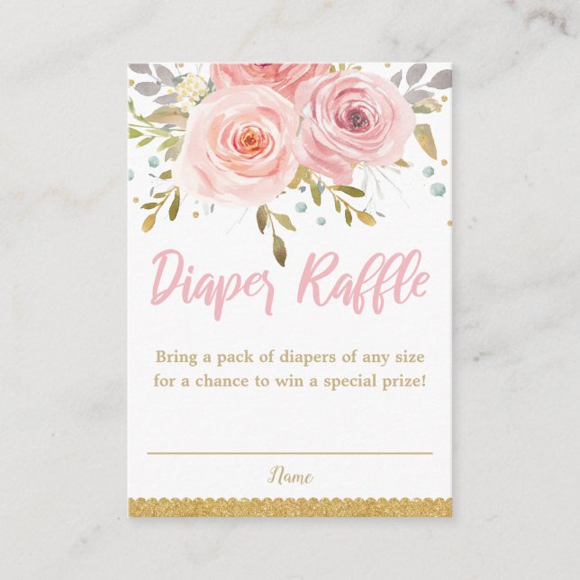 Pink Blush Floral Baby Girl Shower Diaper Raffle Enclosure Card (Front)