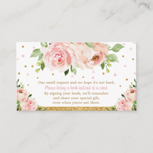 Pink Blush Floral Baby Shower Girl Bring a Book Enclosure Card
