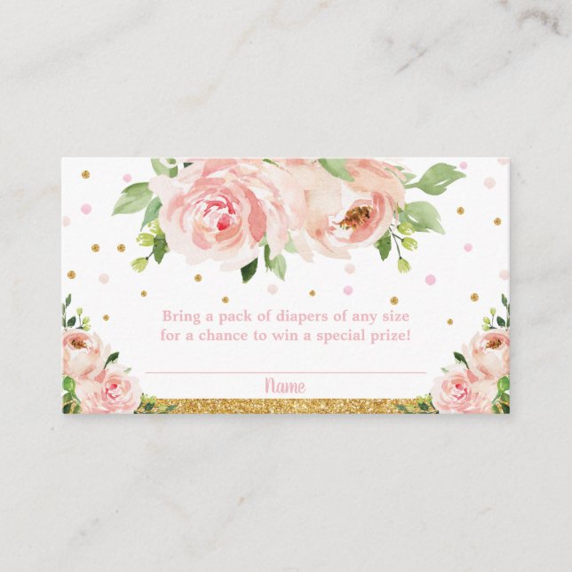 Pink Blush Floral Baby Shower Girl Diaper Raffle Enclosure Card (Front)