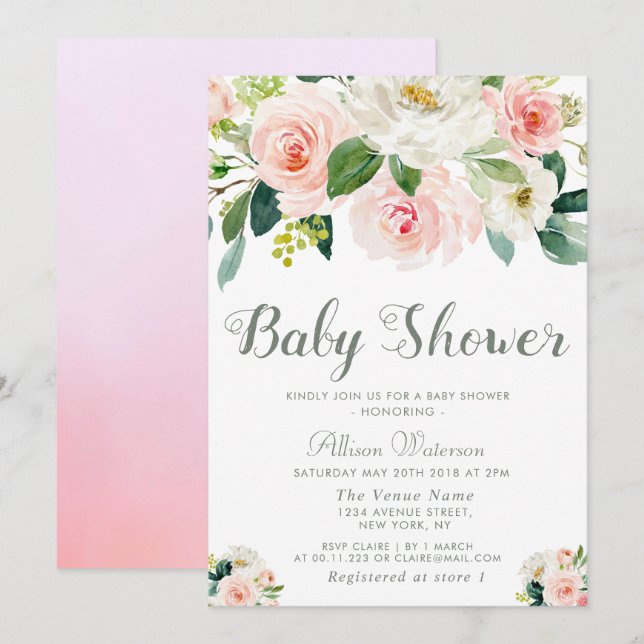 pink blush floral Baby shower invitation (Front/Back)