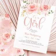 Pink Blush Floral Baby Shower Invitation Girl