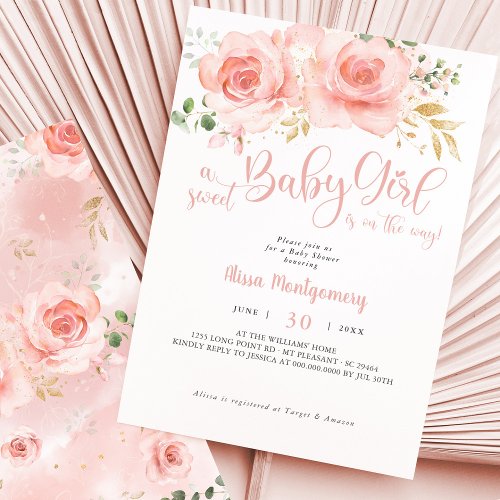 Pink Blush Floral Baby Shower Invitation Girl