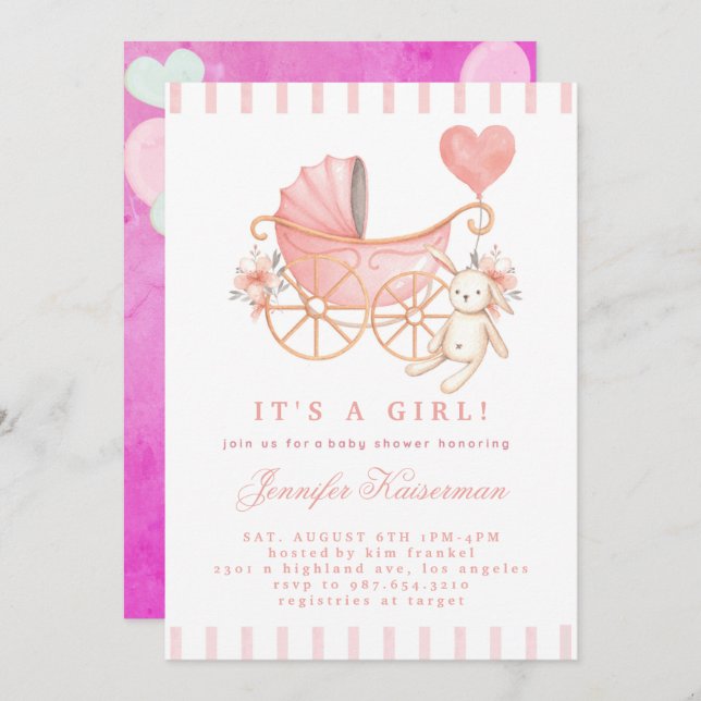Pink Blush Floral Baby Shower Invitation Girl (Front/Back)