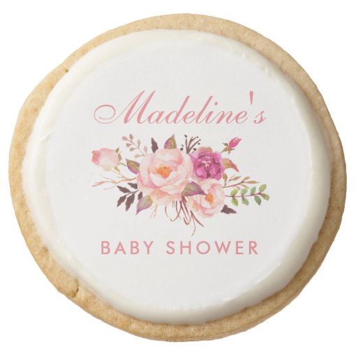 Pink Blush Floral Baby Shower Round Shortbread Cookie | Zazzle