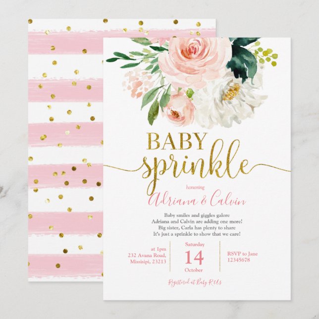 Pink Blush Floral Baby Sprinkle Shower Invitation (Front/Back)