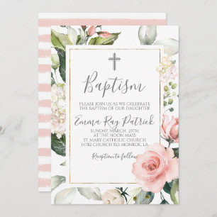 Pink Blush Floral Baptism Invitation