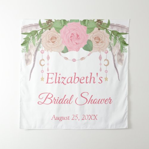 Pink Blush Floral Boho Chic Bridal Shower Tapestry