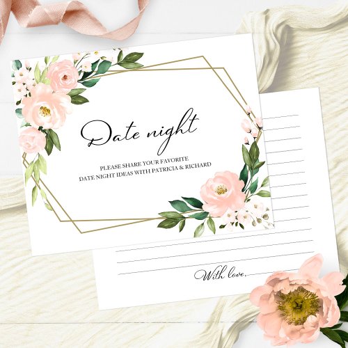 Pink Blush Floral Bridal Shower Date Night Cards