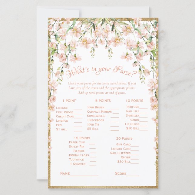 Pink Blush Floral Bridal Shower Game (Front)