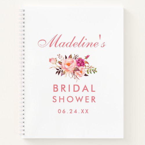 Pink Blush Floral Bridal Shower Gift List Notebook