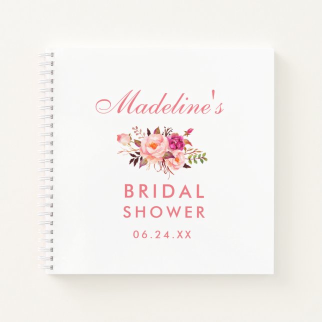 Pink Blush Floral Bridal Shower Gift List Square Notebook (Front)