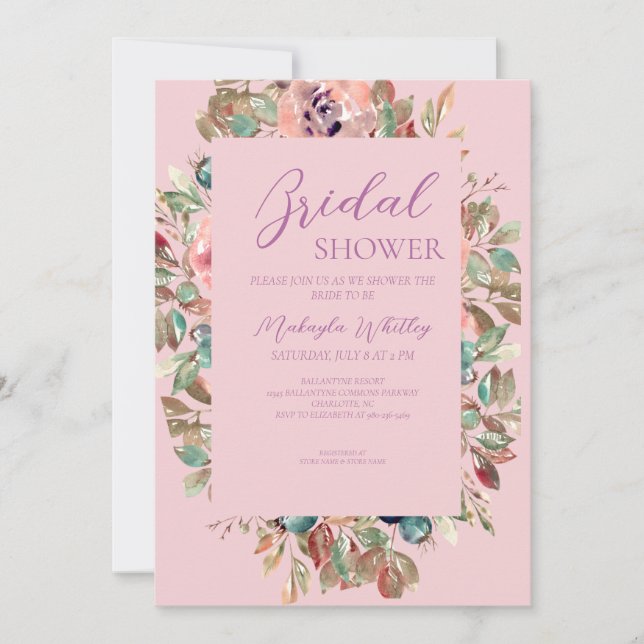 Pink Blush Floral Bridal Shower Invitation  (Front)