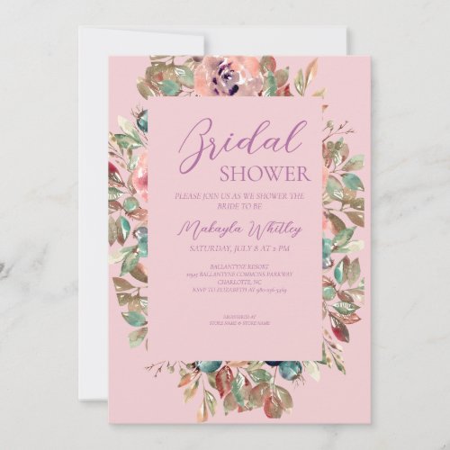 Pink Blush Floral Bridal Shower Invitation 