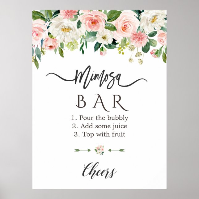 Pink Blush Floral Bridal Shower Mimosa Bar Sign (Front)