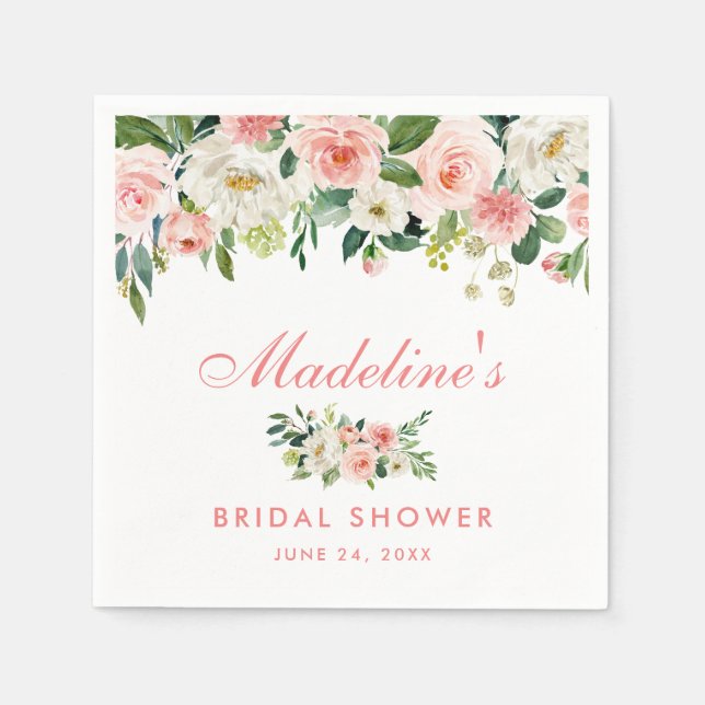 Pink Blush Floral Bridal Shower Napkins (Front)