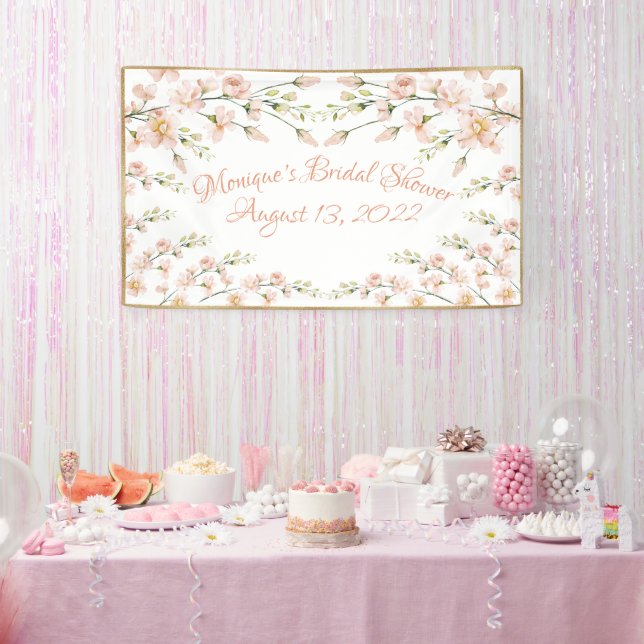 Pink Blush Floral Bridal Shower Personalized Banner (Party)