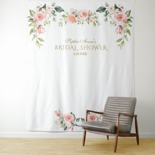 Pink Blush Floral Bridal Shower Photo Prop Tapestry