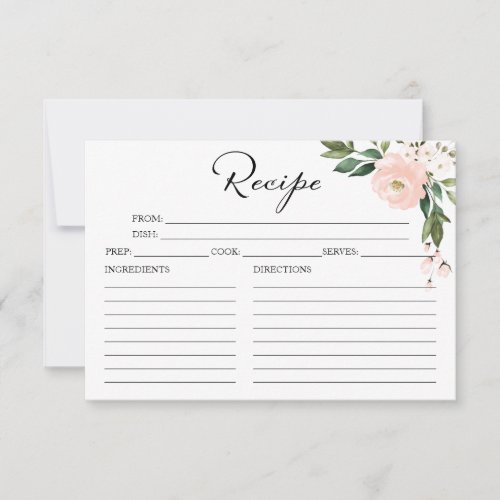 Pink Blush Floral Bridal Shower Recipe Cards