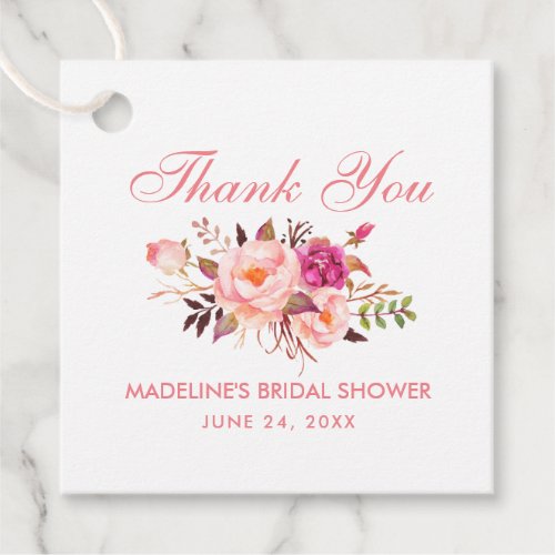 Pink Blush Floral Bridal Shower Thank You Favor Tags