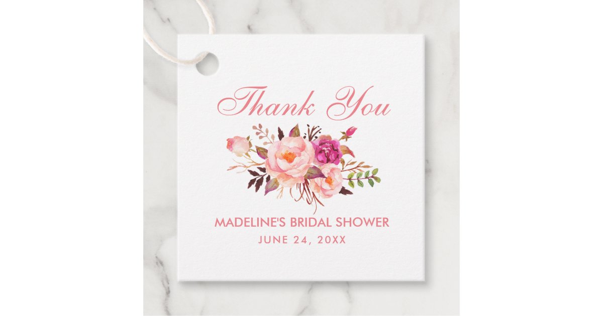 Pink Blush Floral Bridal Shower Thank You Favor Tags | Zazzle