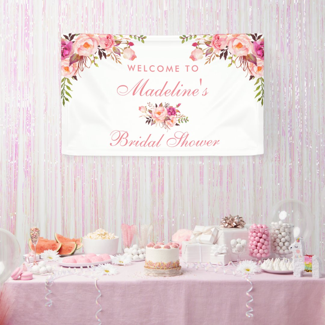 Pink Blush Floral Bridal Shower Welcome Banner | Zazzle