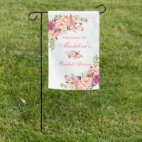 Pink Blush Floral Bridal Shower Welcome Garden Flag