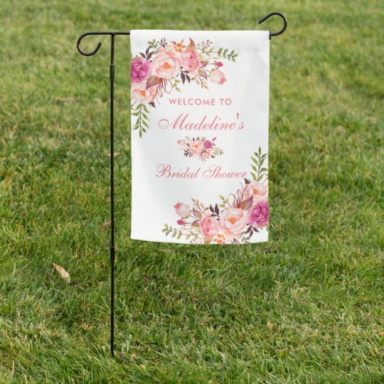 Pink Blush Floral Bridal Shower Welcome Garden Flag | Zazzle.com