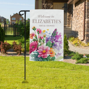 Pink Blush Floral Bridal Shower Welcome Outdoor Garden Flag