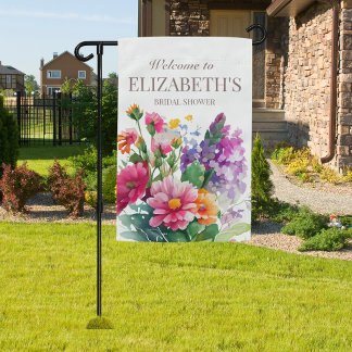 Pink Blush Floral Bridal Shower Welcome Outdoor Garden Flag
