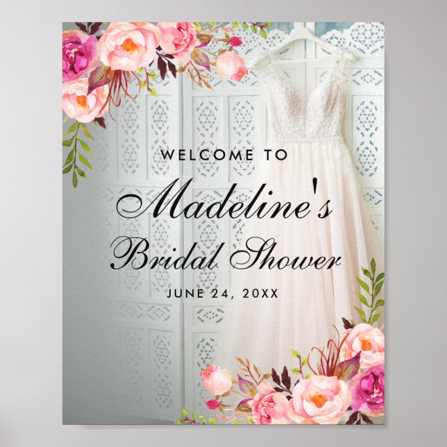 Pink Blush Floral Bridal Shower Welcome Poster (Front)