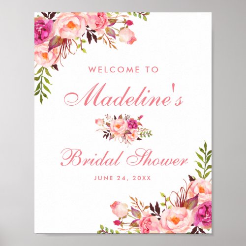Pink Blush Floral Bridal Shower Welcome Poster