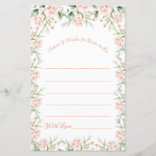 Pink Blush Floral Bridal Shower Wishes Advice Game