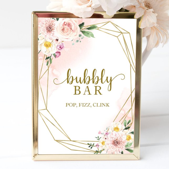 Pink Blush Floral Bubbly Bar Pop Fizz Clink Sign (Creator Uploaded)