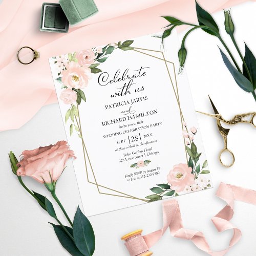 Pink Blush Floral Budget Casual Wedding Invitation