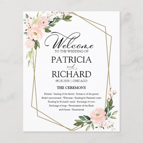 Pink Blush Floral Budget Wedding Ceremony Program