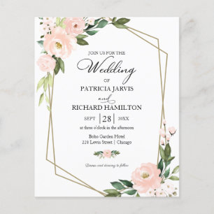 Pink Blush Floral Budget Wedding Invitation