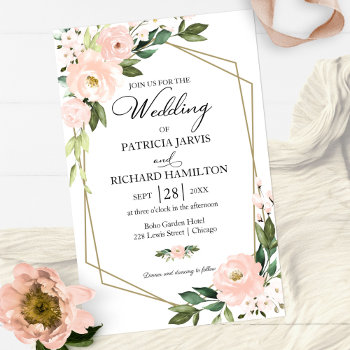 Pink Blush Floral Budget Wedding Invitation by StampsbyMargherita at Zazzle