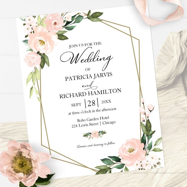 Pink Blush Floral Budget Wedding Invitation