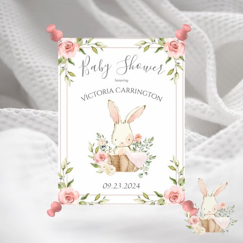 Pink Blush Floral Bunny Baby Shower Poster