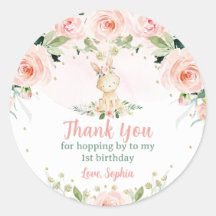 Pink Blush Floral Bunny is One Birthday Rabbit