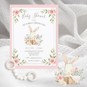 Pink Blush Floral Bunny Rabbit Baby Shower Postcard