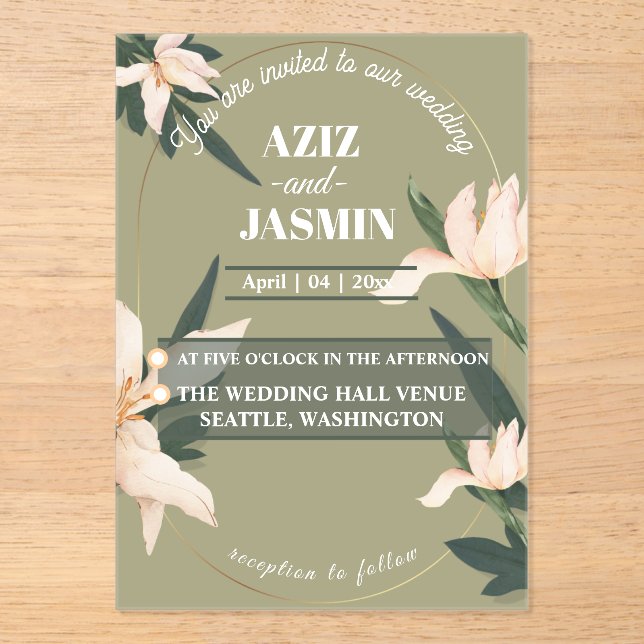 Pink blush floral Circle Acrylic Invitations (Front)