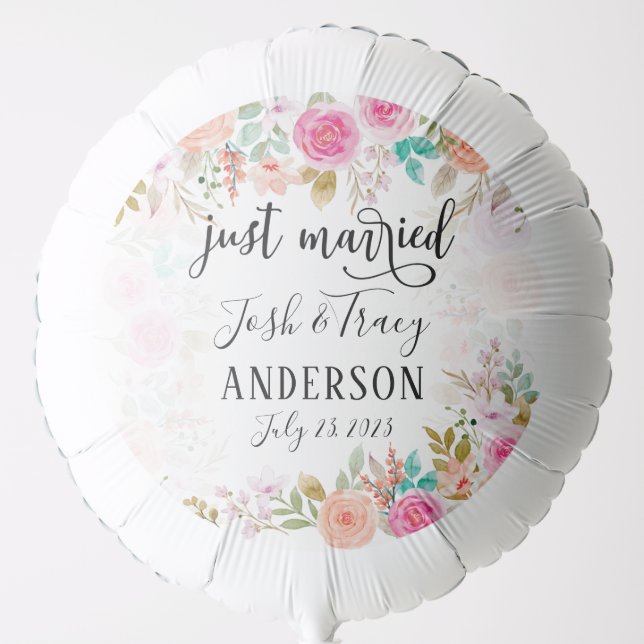 Pink Blush Floral Custom Just Married  Balloon (Front)