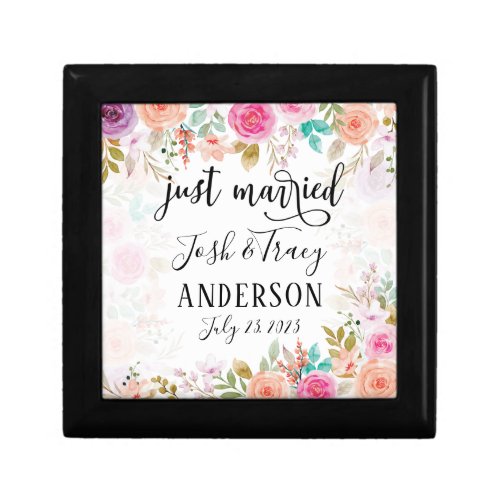 Pink Blush Floral Custom Just Married Gift Box