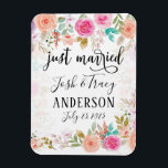 Pink Blush Floral Custom Just Married Magnet<br><div class="desc">Super cute for your honeymoon as newlyweds! Design features a beautiful pink blush flowers with custom names of the bride and groom.</div>
