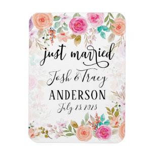 Pink Blush Floral Custom Just Married Magnet
