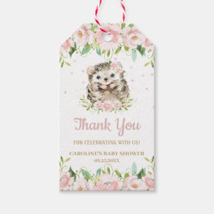 Pink Blush Floral Cute Hedgehog Thank You Favor Gift Tags