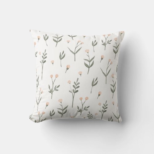 Pink Blush Floral Delicate Wildflowers Cottage Throw Pillow